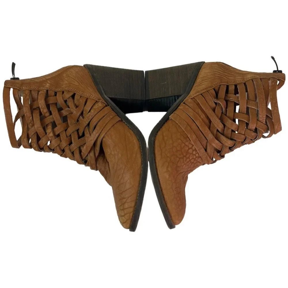 Free People Womens Carrera Braided Woven Leather Boot EU 39 Vintage Tan Distress